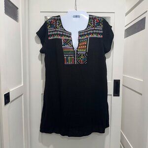Black Embroidered Ethic Boho Hippie Top Shirt Blouse Witchy